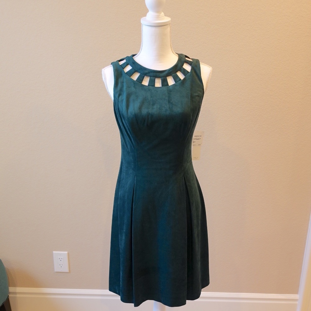 NEW Eliza J Women's Green Suede Sleeveless Dress